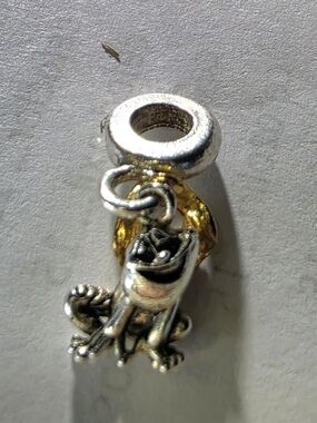 Sterling silver and 14K gold Frog Prince dangle charm.
